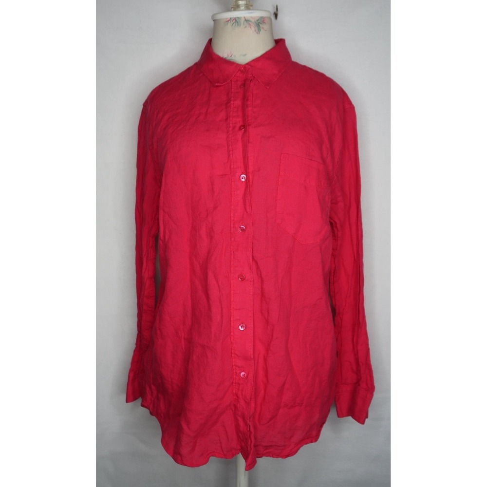 Country Road Women's 12 Pink Button Down Shirt Long Sleeve Linen Cotton‎ Blouse